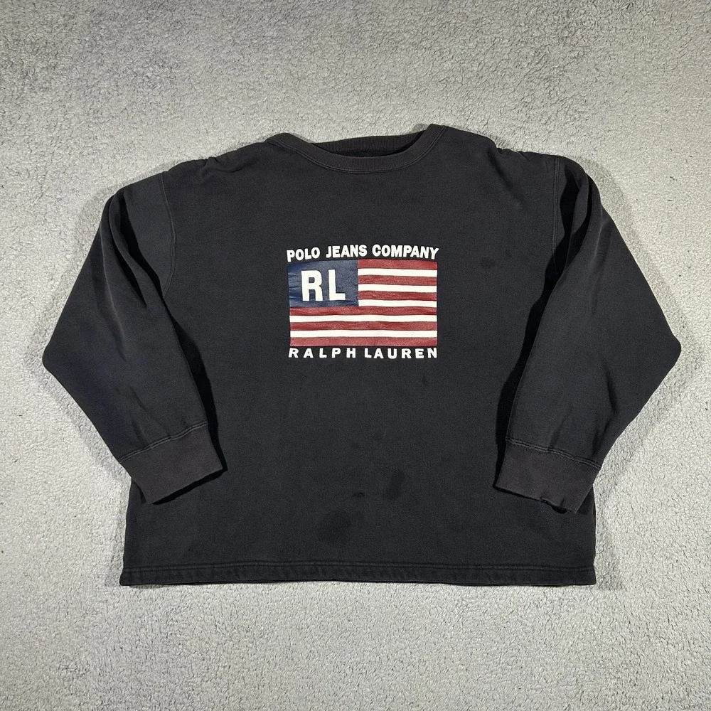 Y2k Polo Ralph Lauren Jeans American Flag Crewneck Sweater Women Large #3570